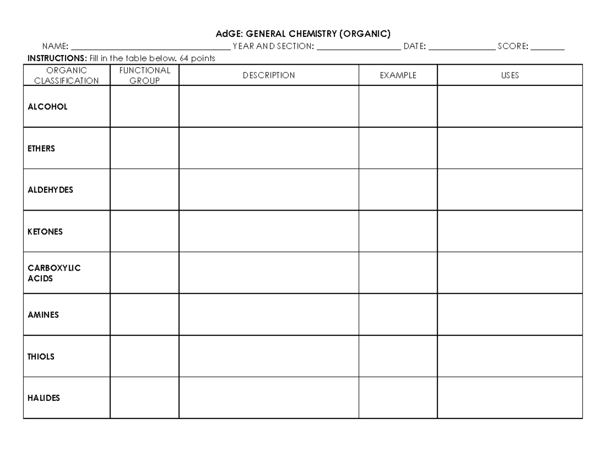 Activity - Forensic Science - AdGE: GENERAL CHEMISTRY (ORGANIC) NAME ...