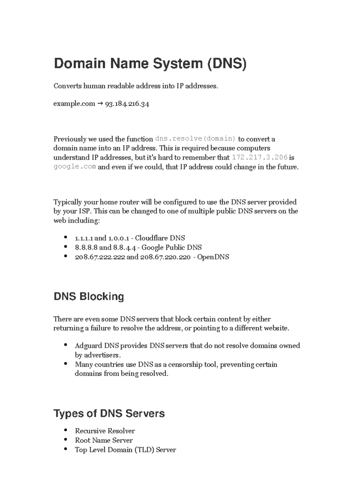 DNS Lecture notes 4 Domain Name System (DNS) Converts human