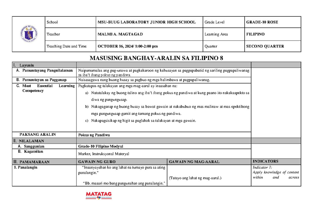 Updated DLP 8ROSE - Guide or sample of detailed lesson plan - School ...