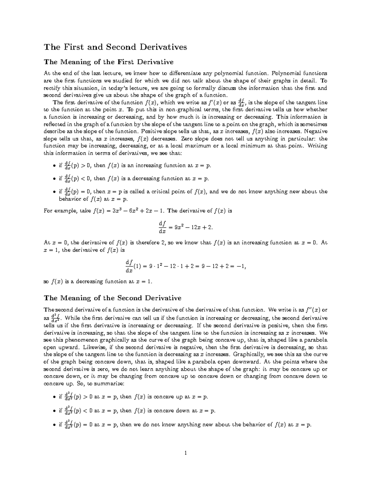 First And Second Derivative Test - The First And Second Derivatives The ...