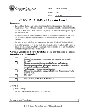 CHM 115L RS W5 Acids Bases I Fa20 - Section: M Date: 10/25 ...