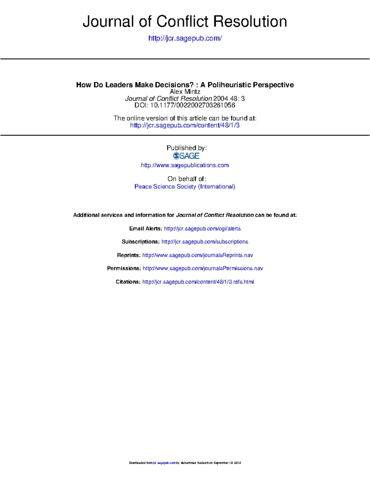 7, Alex Mintz, How Do Leaders Make Decisions, A Poliheuristic ...