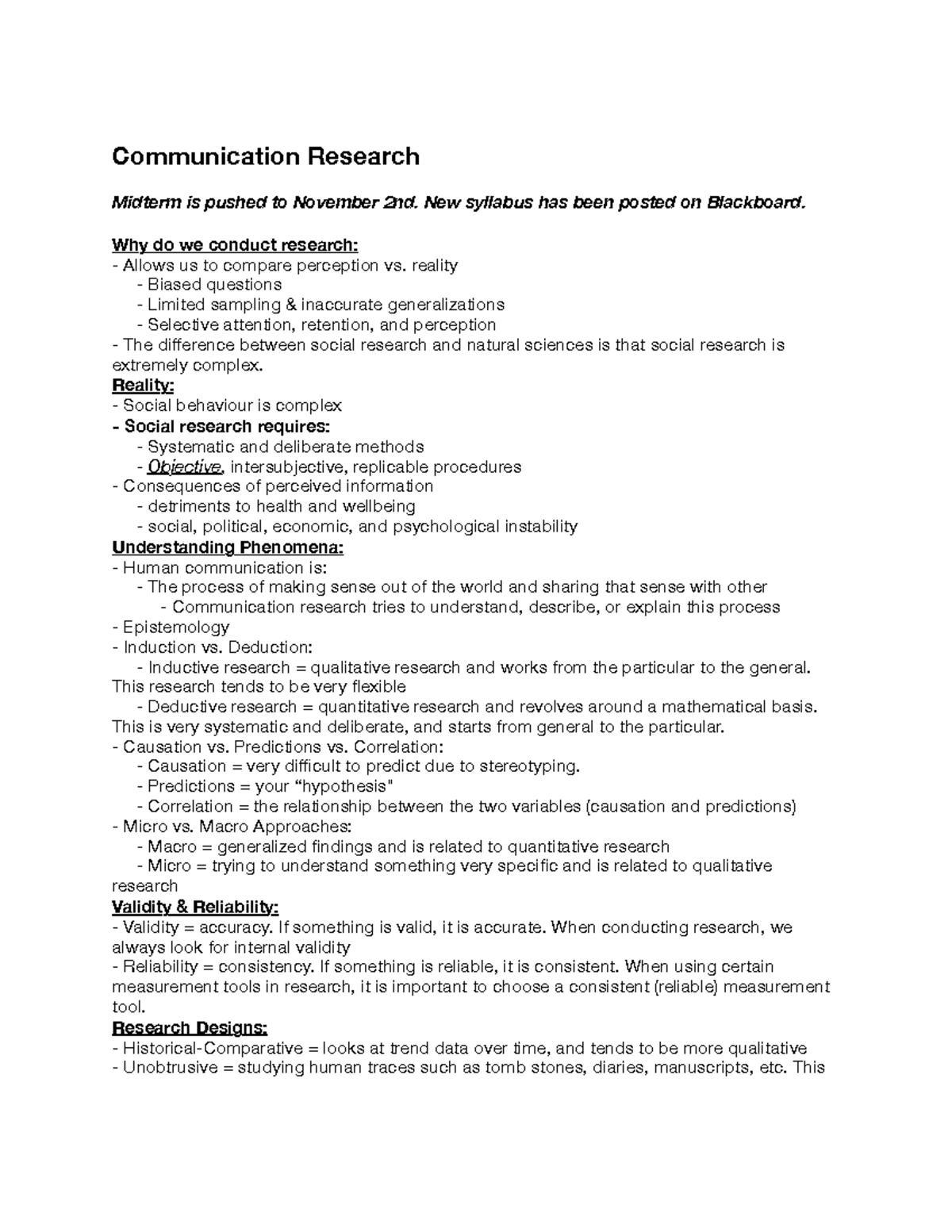 Lecture notes, Communication Research - Communication Research Midterm ...