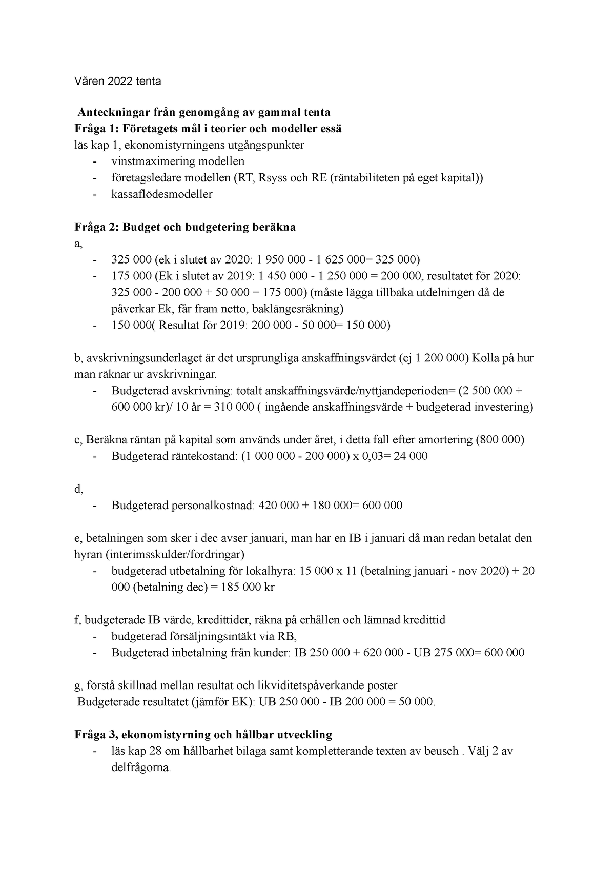 Genomgång Av Gammal Tenta - Våren 2022 Tenta Anteckningar Från ...