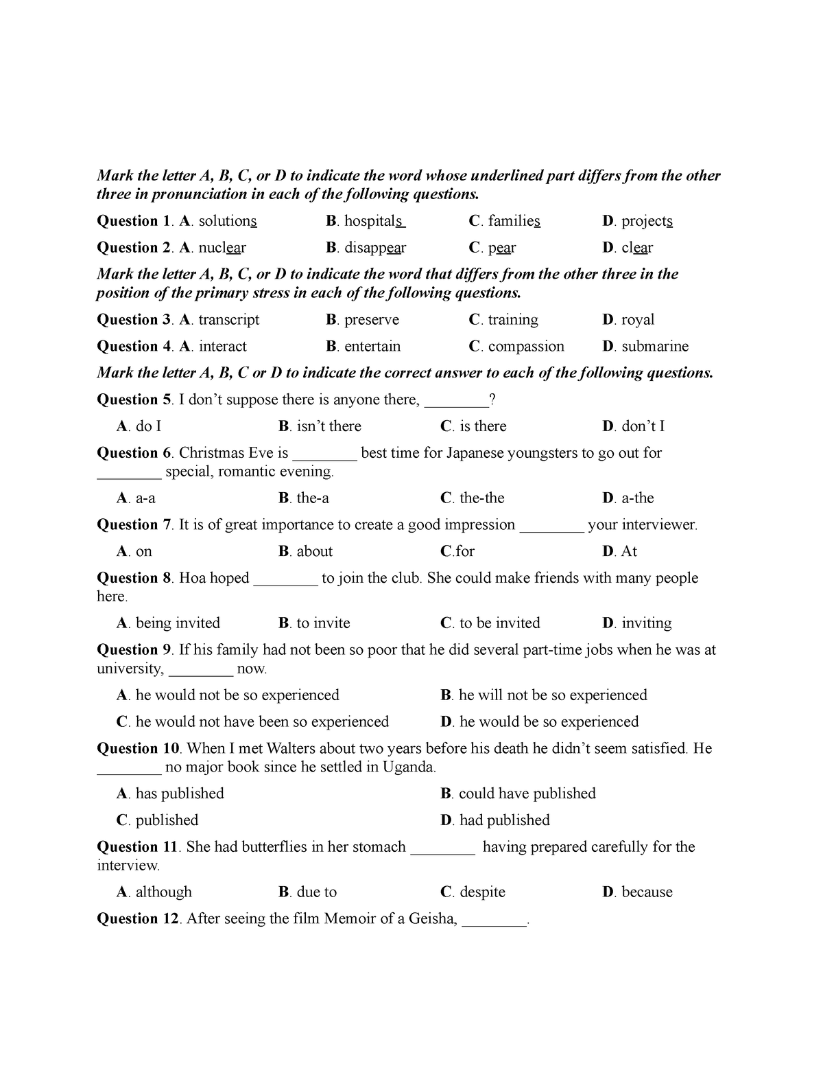 Đề 21 - ôn Thi Thptqg - Mark The Letter A, B, C, Or D To Indicate The ...