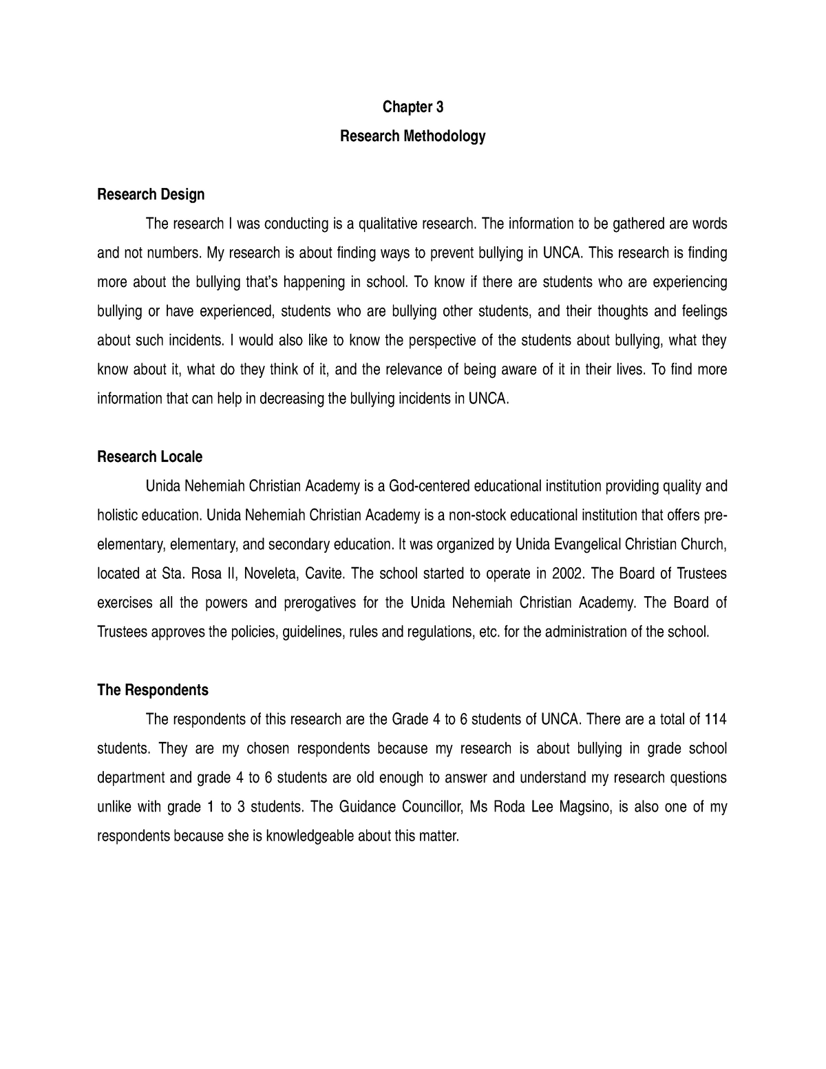 chapter 3 methodology about bullying qualitative research