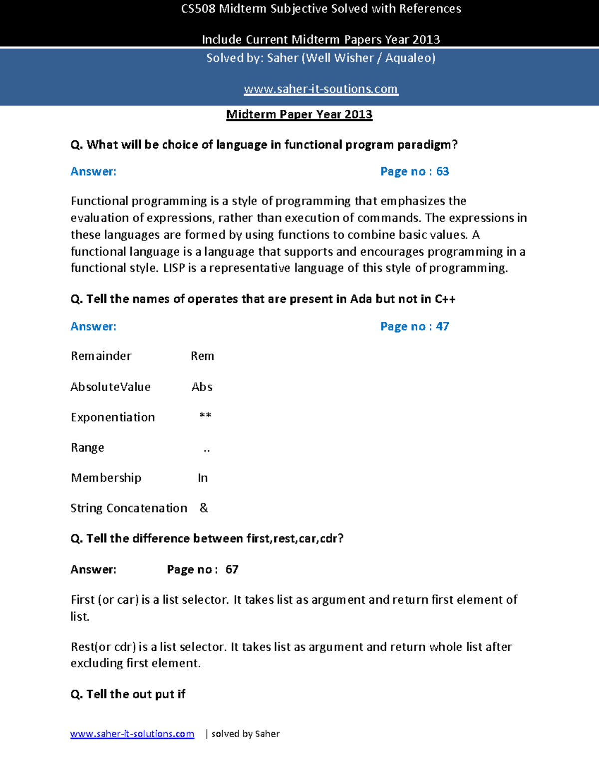 CS508Midterm Solved Current Subjective Papers Withrefernces - Midterm ...
