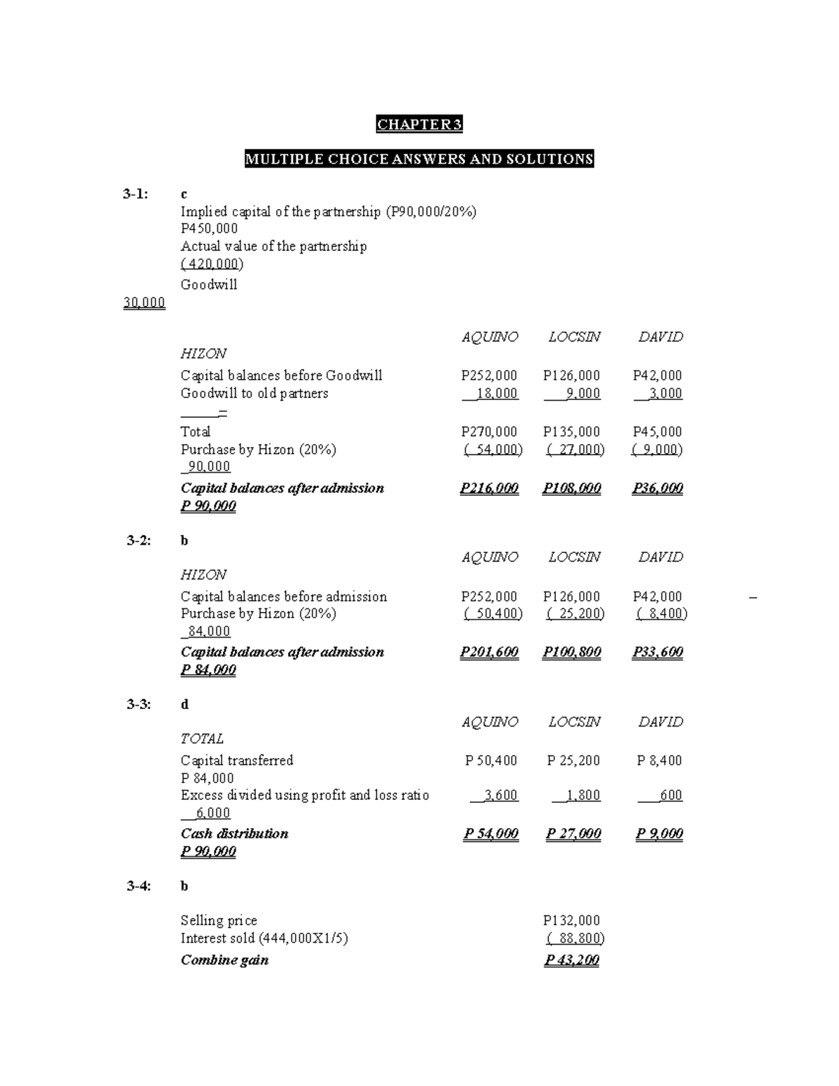 Chapter 3 - Advanced Accounting by Guerrero - CHAPTER 3 MULTIPLE CHOICE ...