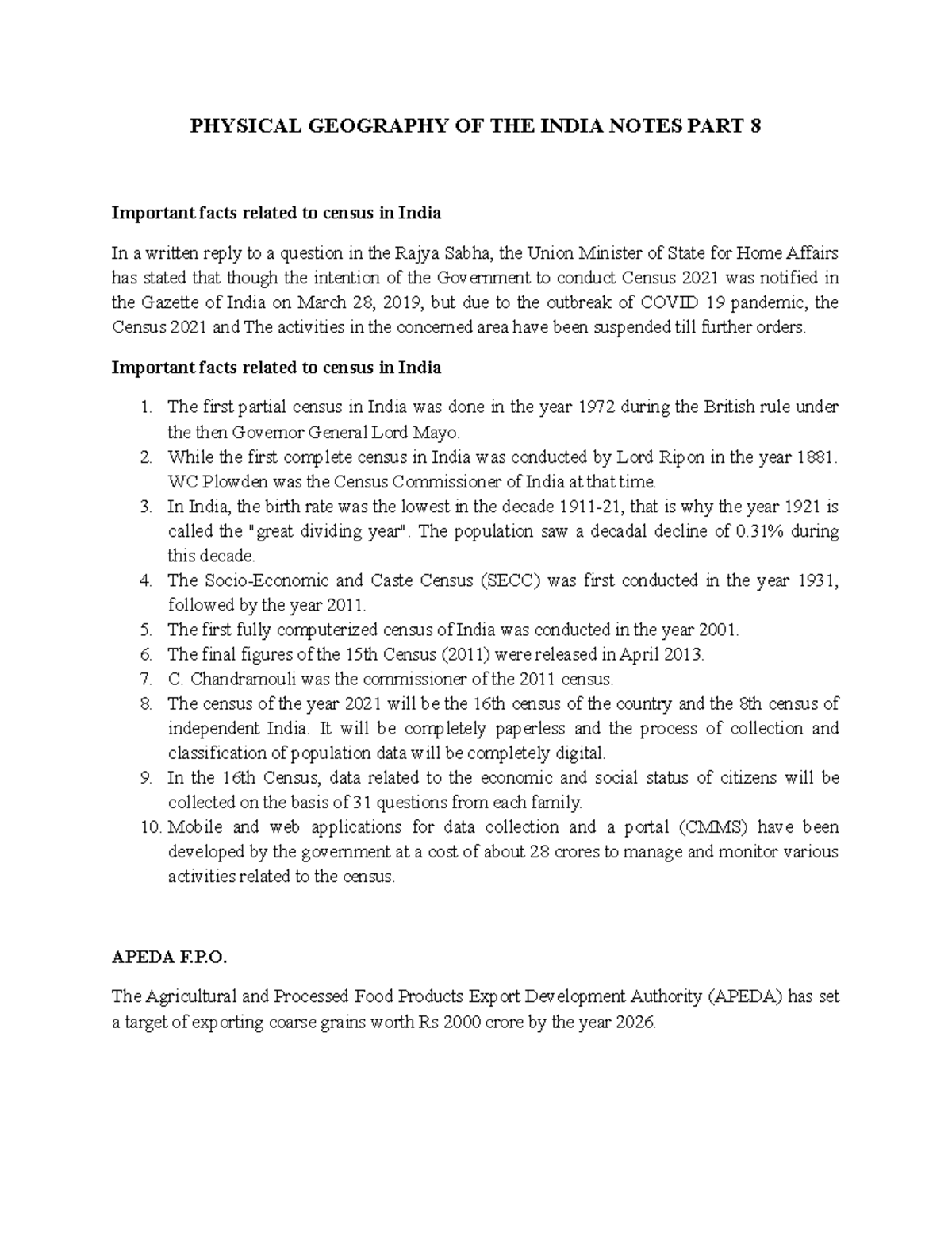Physical Geography OF THE India Notes PART 8 PHYSICAL GEOGRAPHY OF