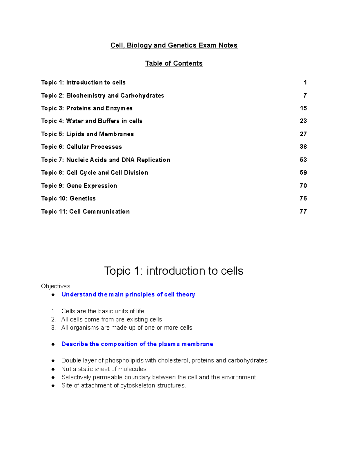 Summarised Exam Notes - Cell, Biology And Genetics Exam Notes Table Of ...