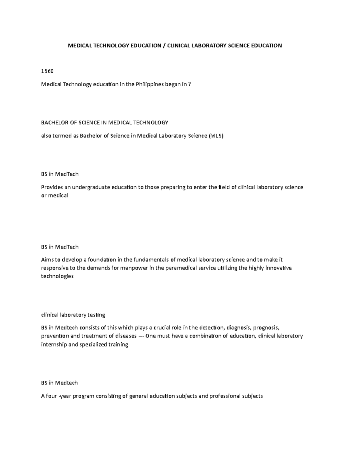 Medical Technology Education Clinical Laboratory Science Education