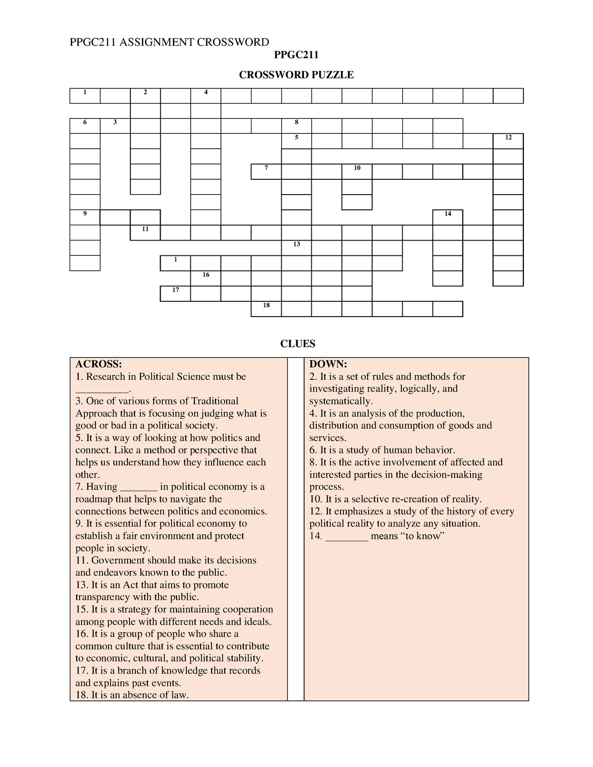 school assignment crossword