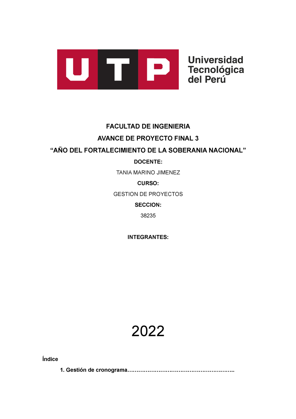 Acv S15 Avance De Proyecto 3 Facultad De Ingenieria Avance De Proyecto Final 3 “aÑo Del 0319