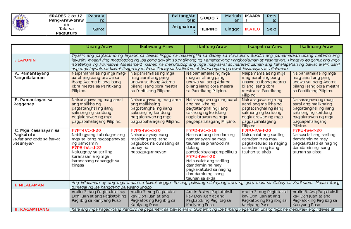 Aralin 4 - Filipino - Lesson Planning - Studocu