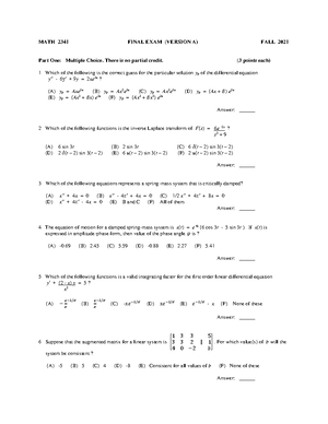 Exam2Solutions SP 24 - Exam 2 solutions/guide - MATH 2341 - Studocu