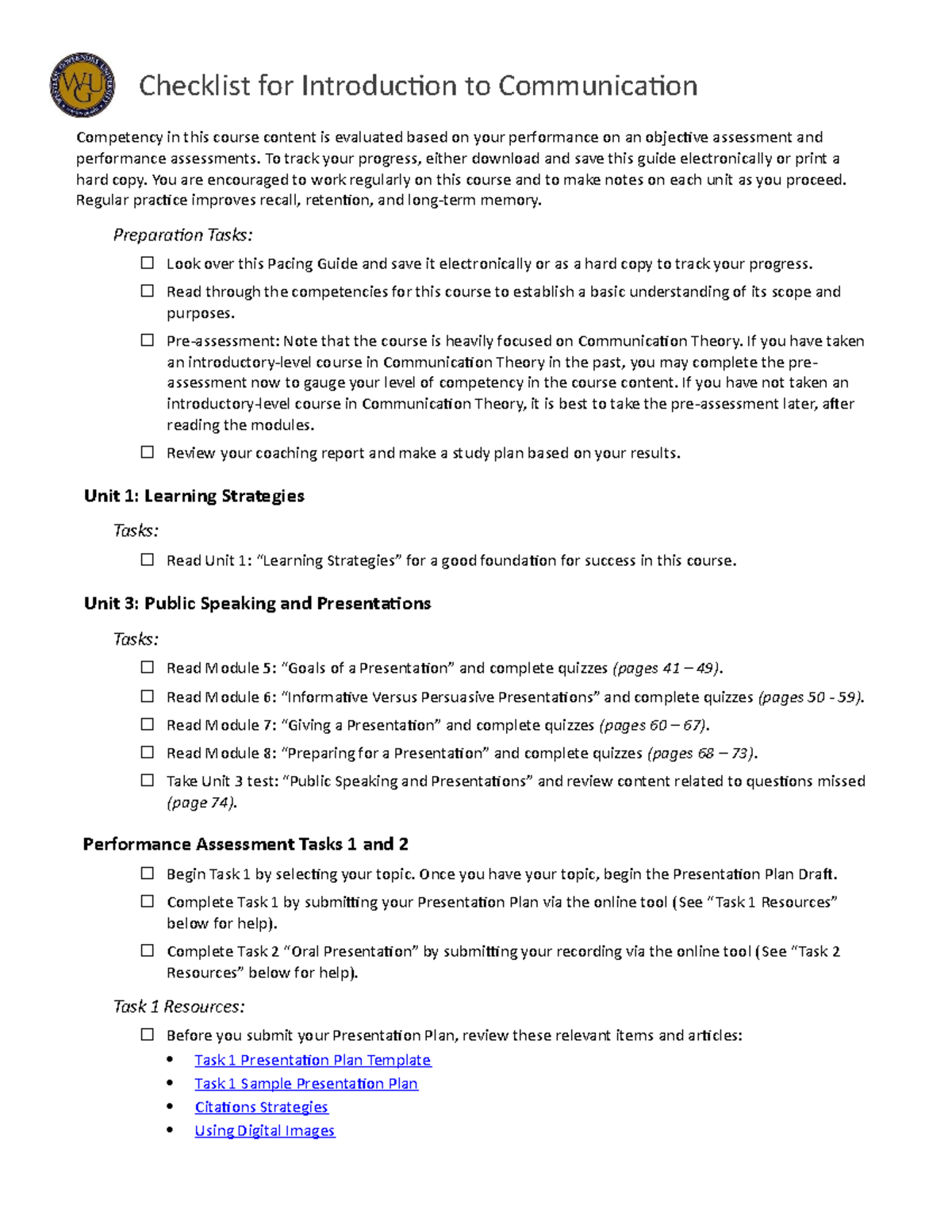 C464 checklist -updated july 30 2020 - Competency in this course ...