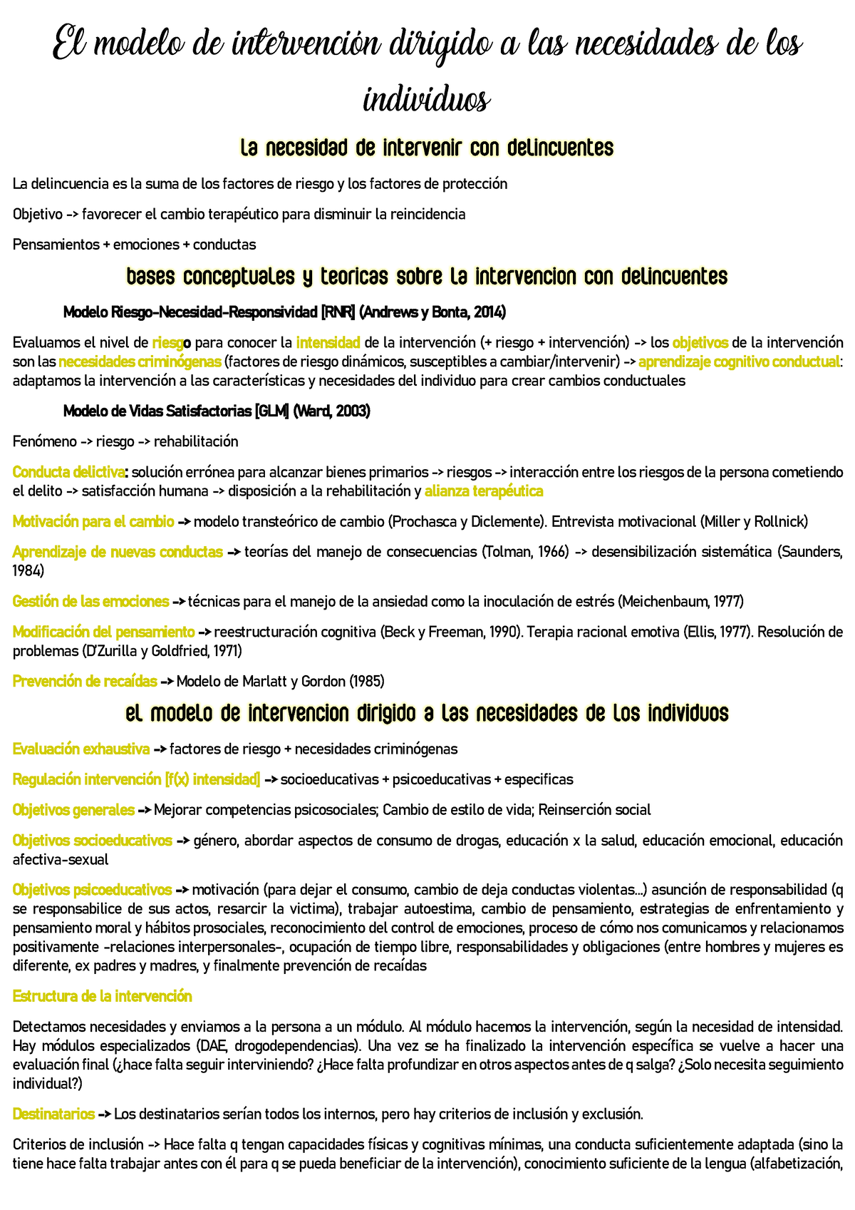 Tema riscanvi programas - El modelo de intervención dirigido a las  necesidades de los individuos La - Studocu