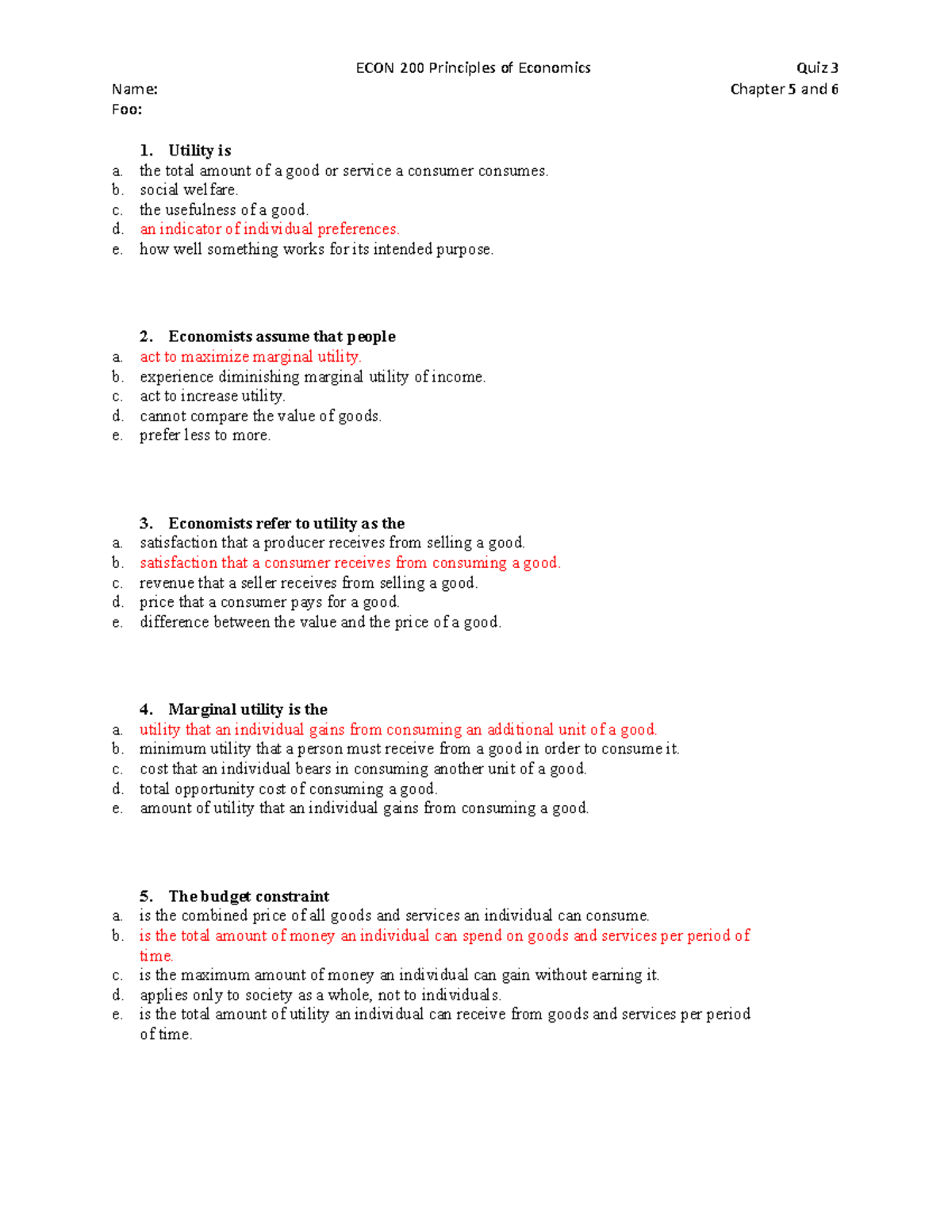 ECON 200 - Quiz 3 - These Quizzes Are Assigned From The Textbook. Each ...