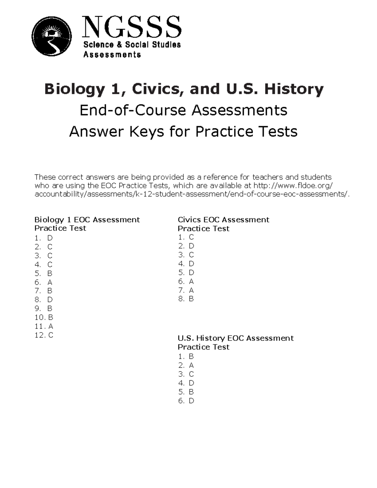 NgsssEOCSample Answers BME 5620 FSU Studocu