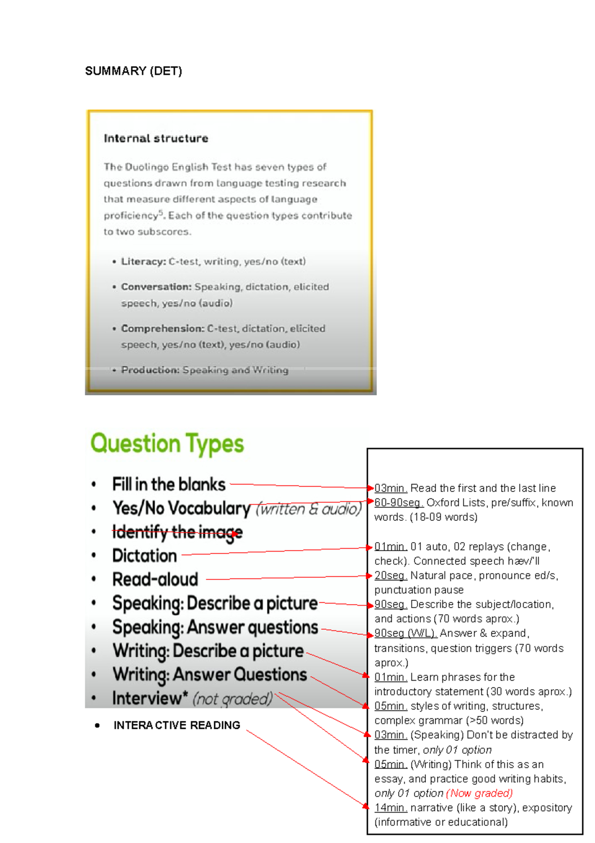 DET Summary - Certificado de Inglés - SUMMARY (DET) INTERACTIVE READING ...