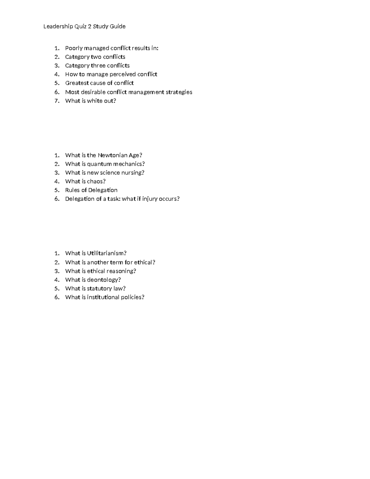 Leadership studyguide #2 - Leadership Quiz 2 Study Guide 1. Poorly ...