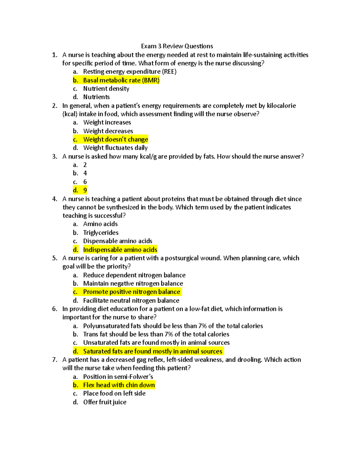 Exam 3 Back of Book Questions - Exam 3 Review Questions A nurse is ...