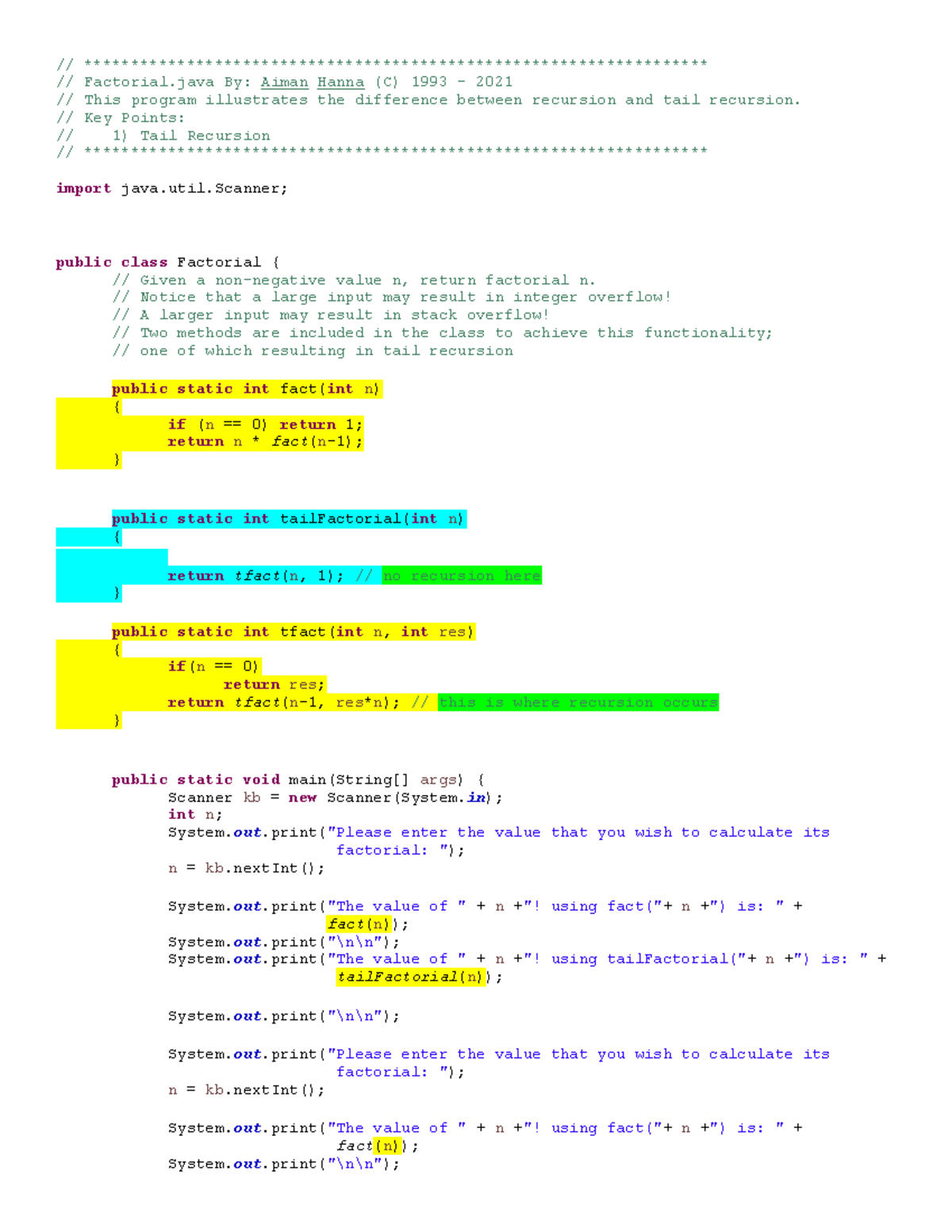 Factorial.java - Tail Recursion - // - Studocu