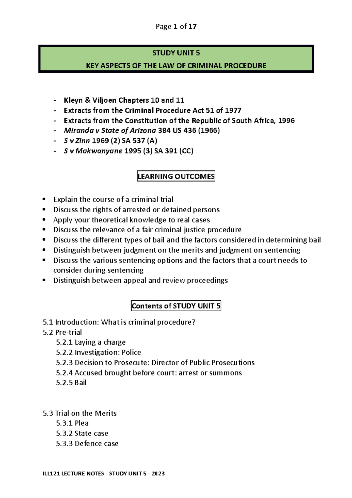 ILL121 Lecture Notes - Study UNIT 5 - 2023 - STUDY UNIT 5 KEY ASPECTS ...