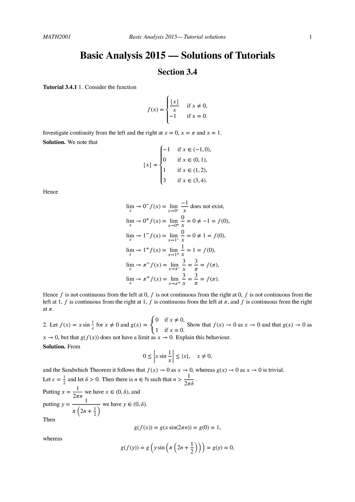 BA Tutorial 3.4 Solutions - MATH2001 Basic Analysis 2015— Tutorial ...