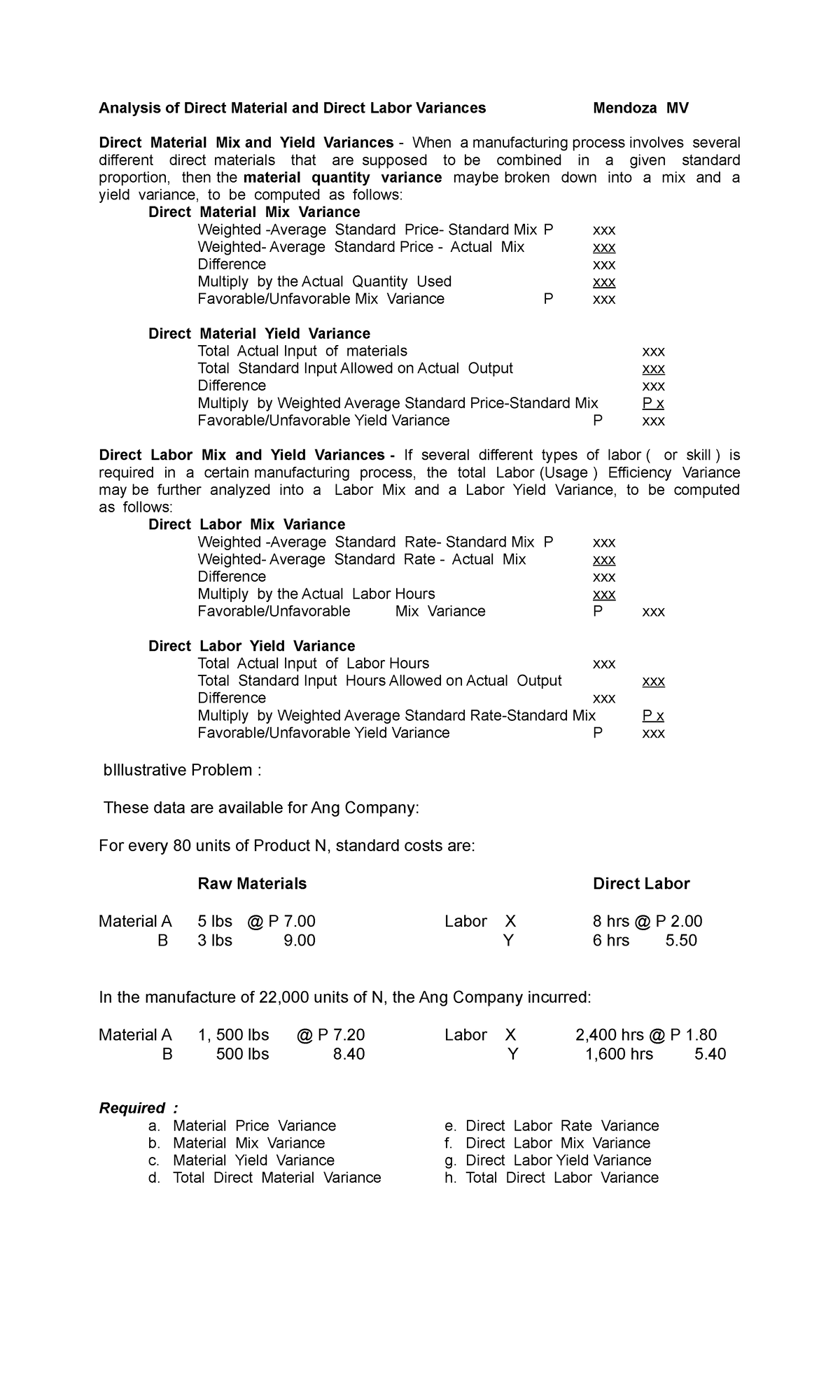 Exam 17 June 2018, questions and answers Analysis of Direct Material