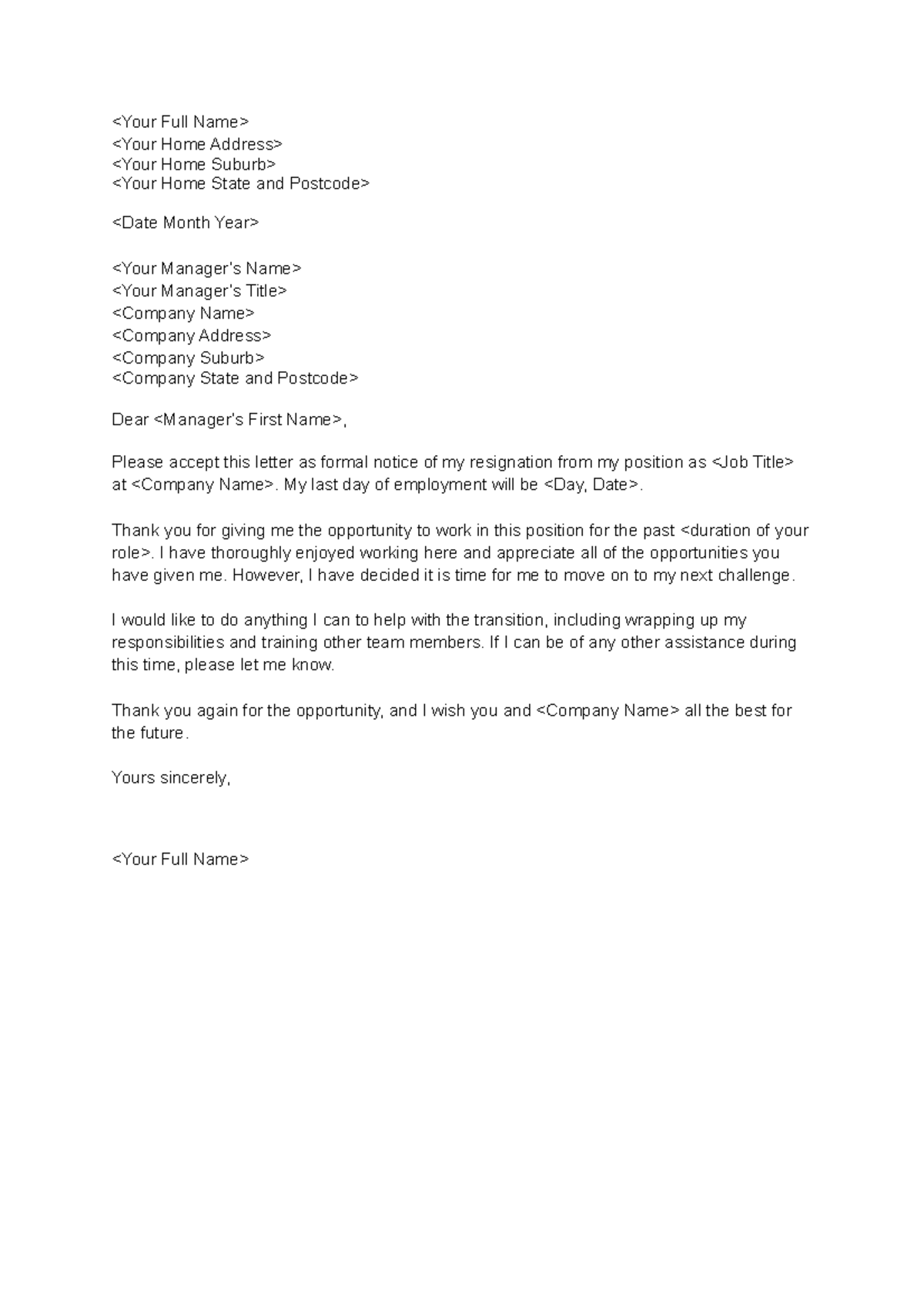 SEEK free resignation letter template - - Studocu