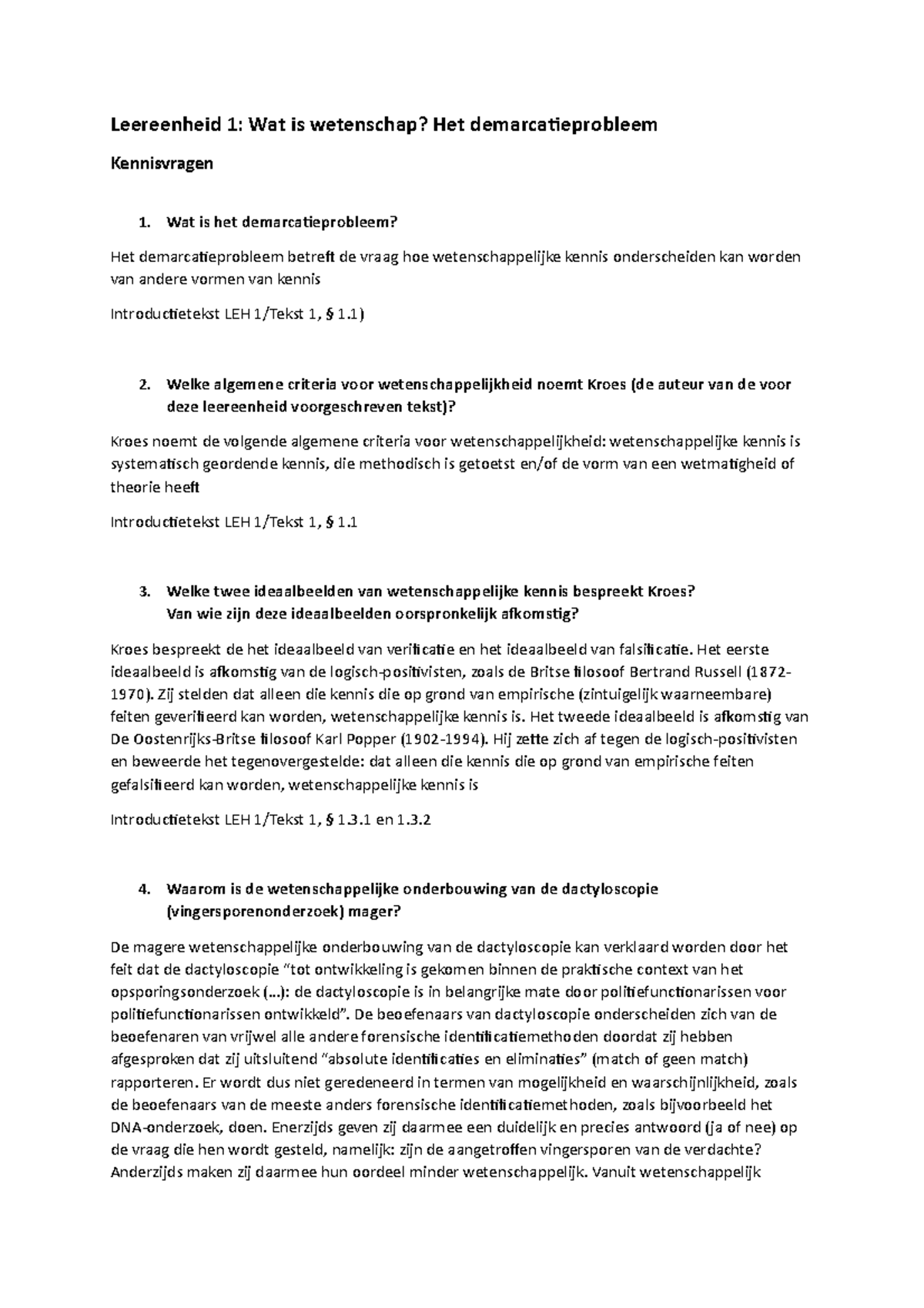 Vragen En Antwoorden Leereenheden - Leereenheid 1: Wat Is Wetenschap ...