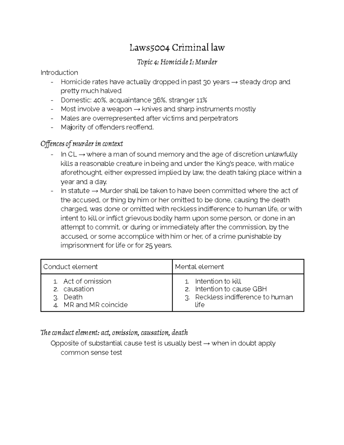 Topic 4 Homicide I Murder - Laws5004 Criminal law Topic 4: Homicide I ...