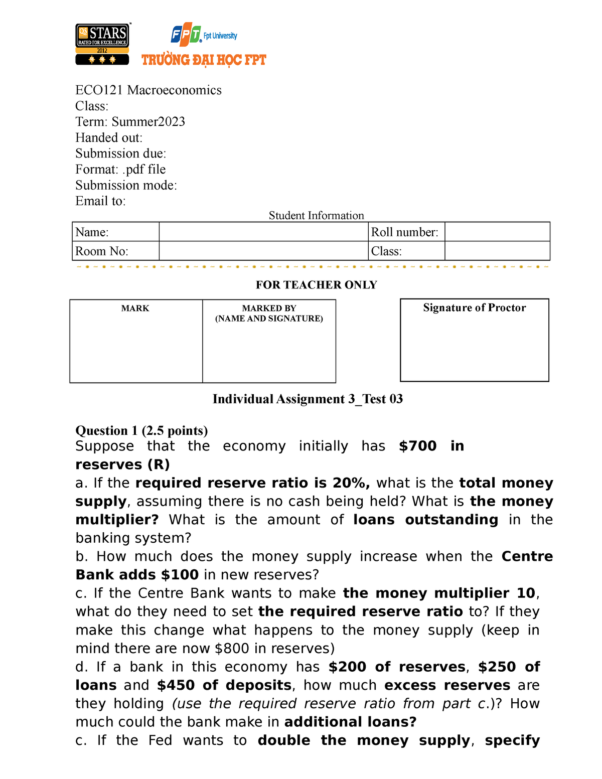 ECO121 Individual-Assignment-03 Test-03 Summer 2023 - ECO121 ...