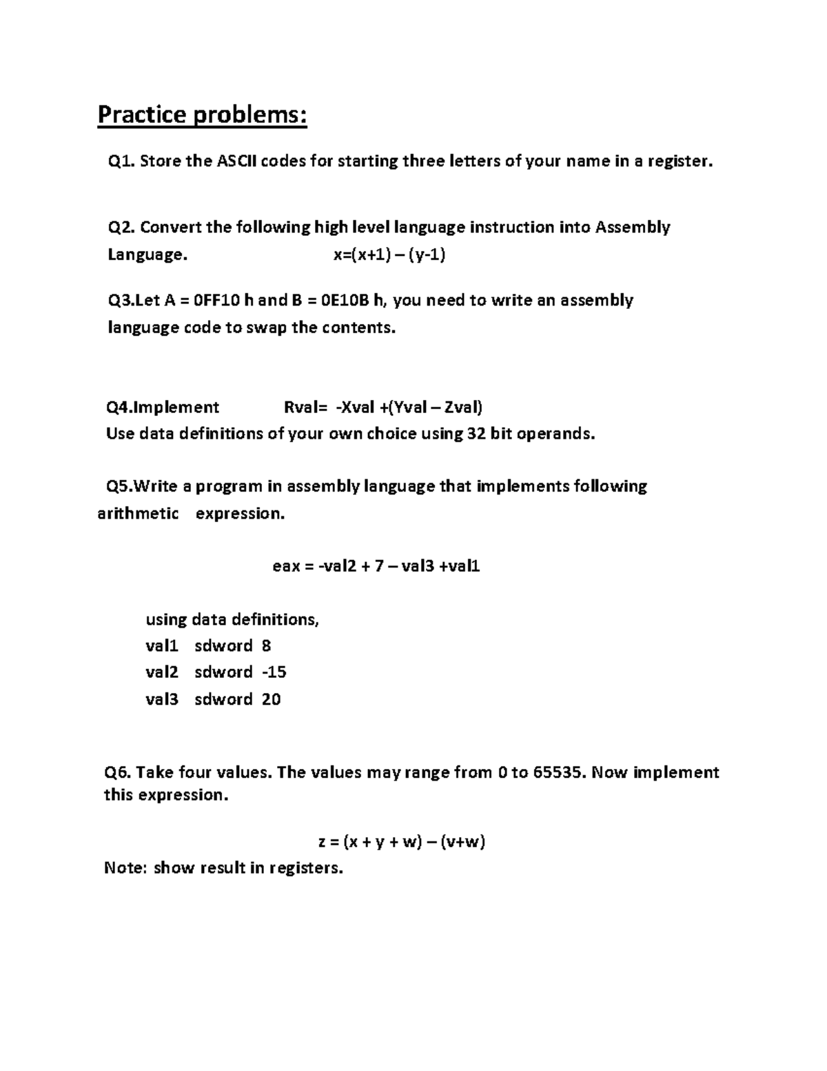 Practice problem Lab Session 03 - Practice problems: Q1. Store the ...