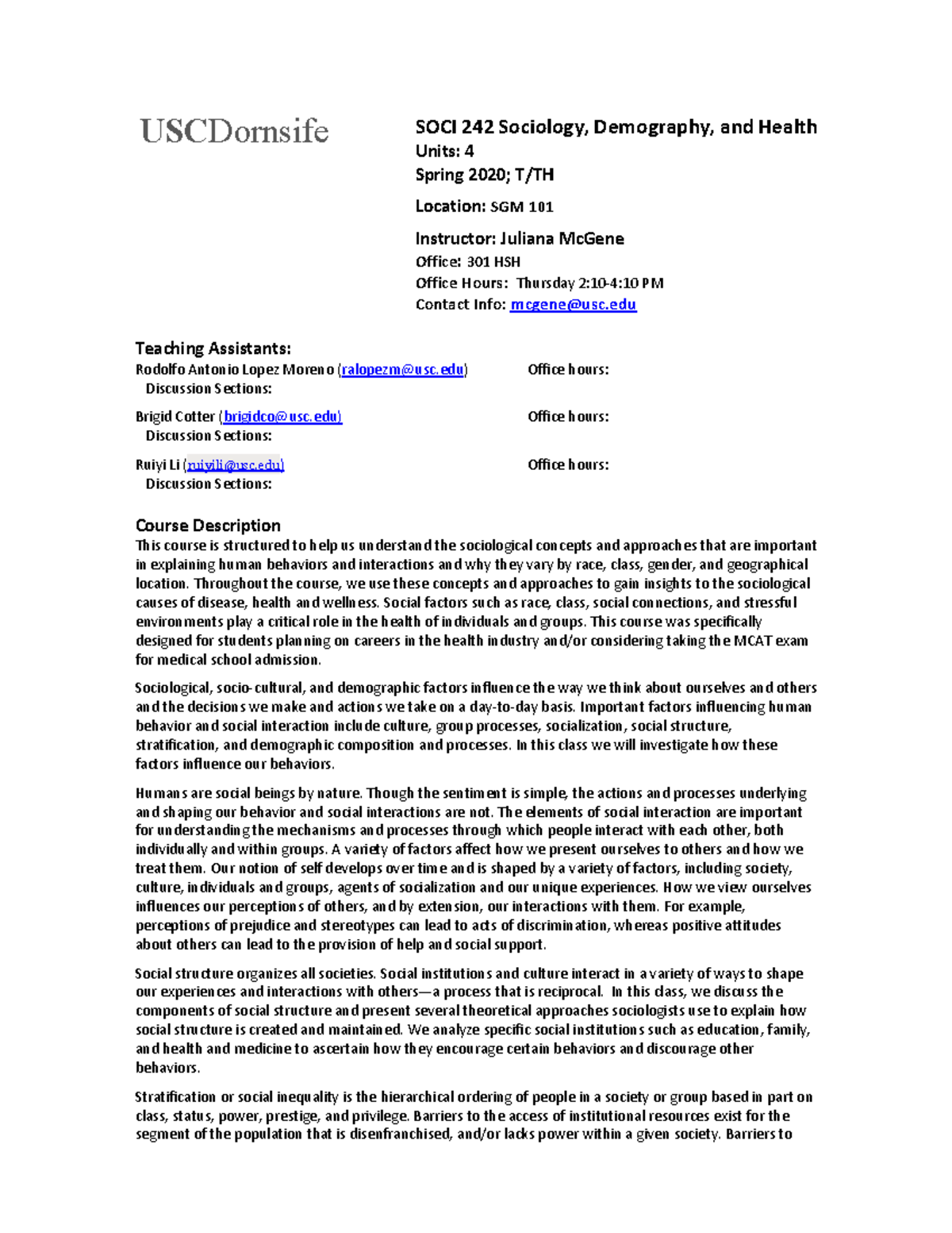 Sociology Human Behavior and Health Syllabus Mc Gene Fall 2021 ...