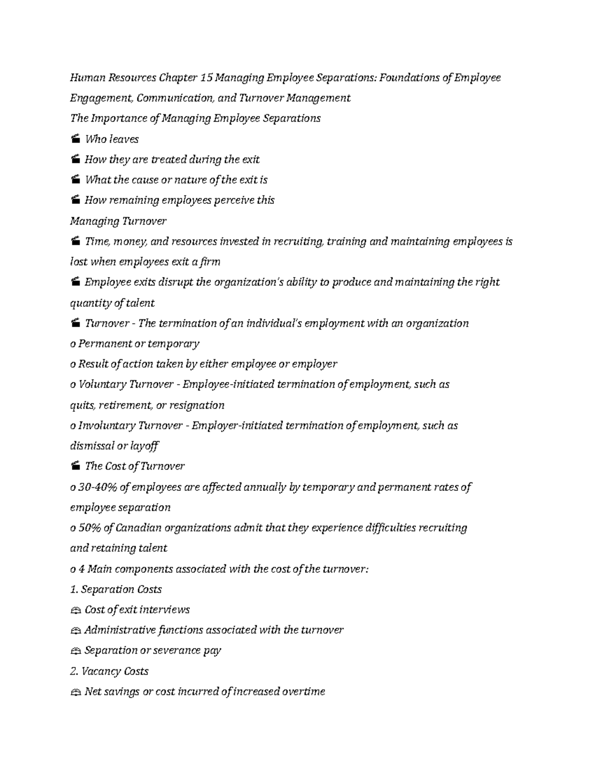 Human Resources Chapter 15 Managing Employee Separations - Replacement ...