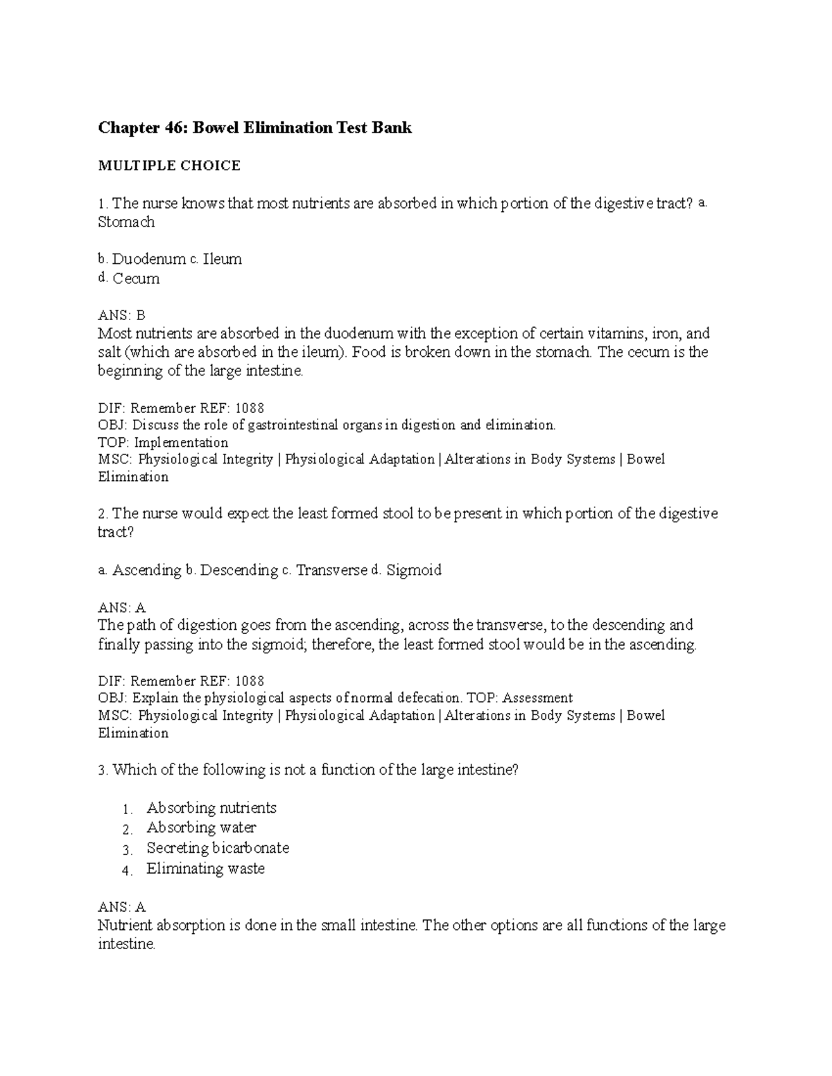 Bowel elimination lecture notes Chapter 46 Bowel Elimination Test