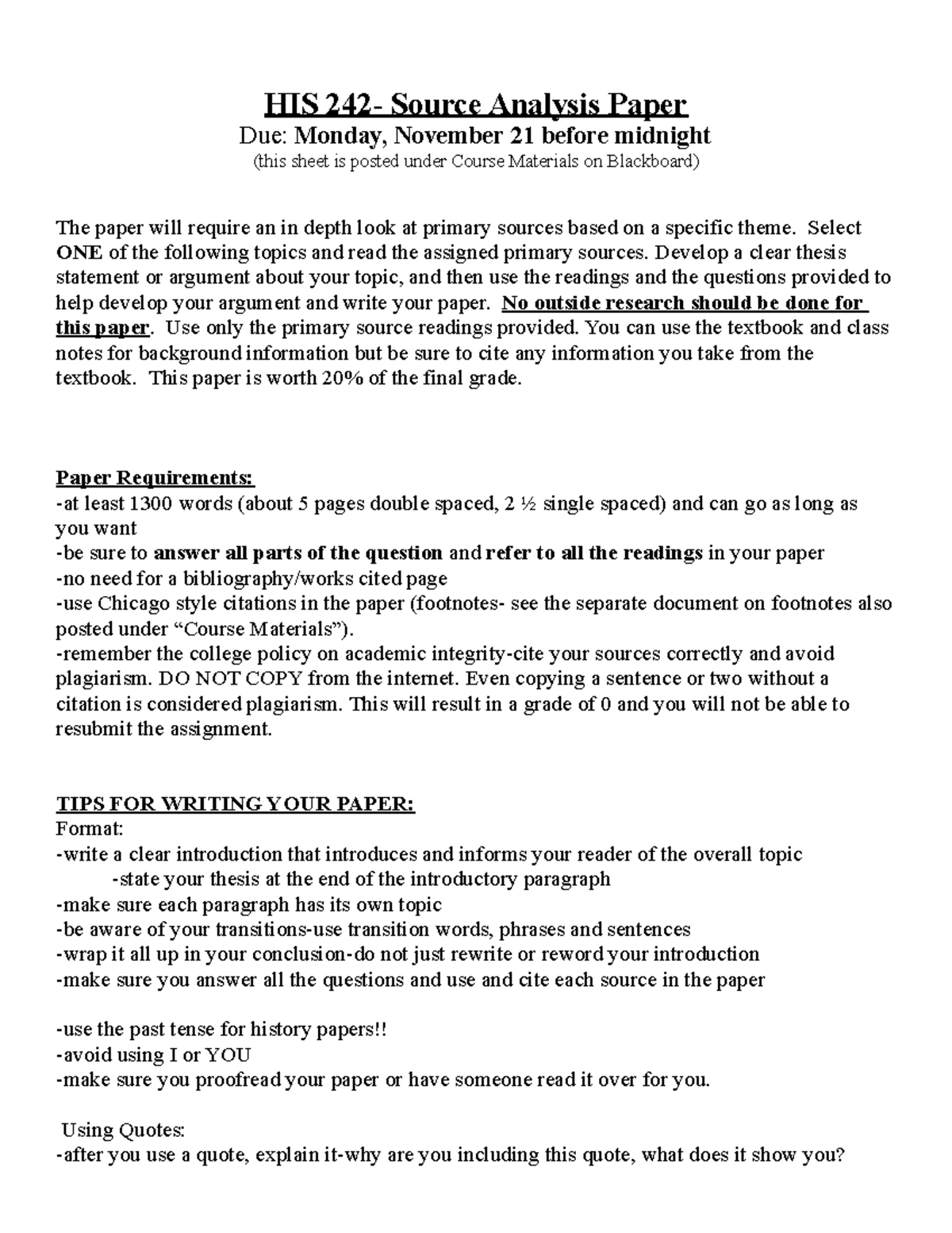 HIS 242 Paper Assignment(1) - HIS 242- Source Analysis Paper Due ...