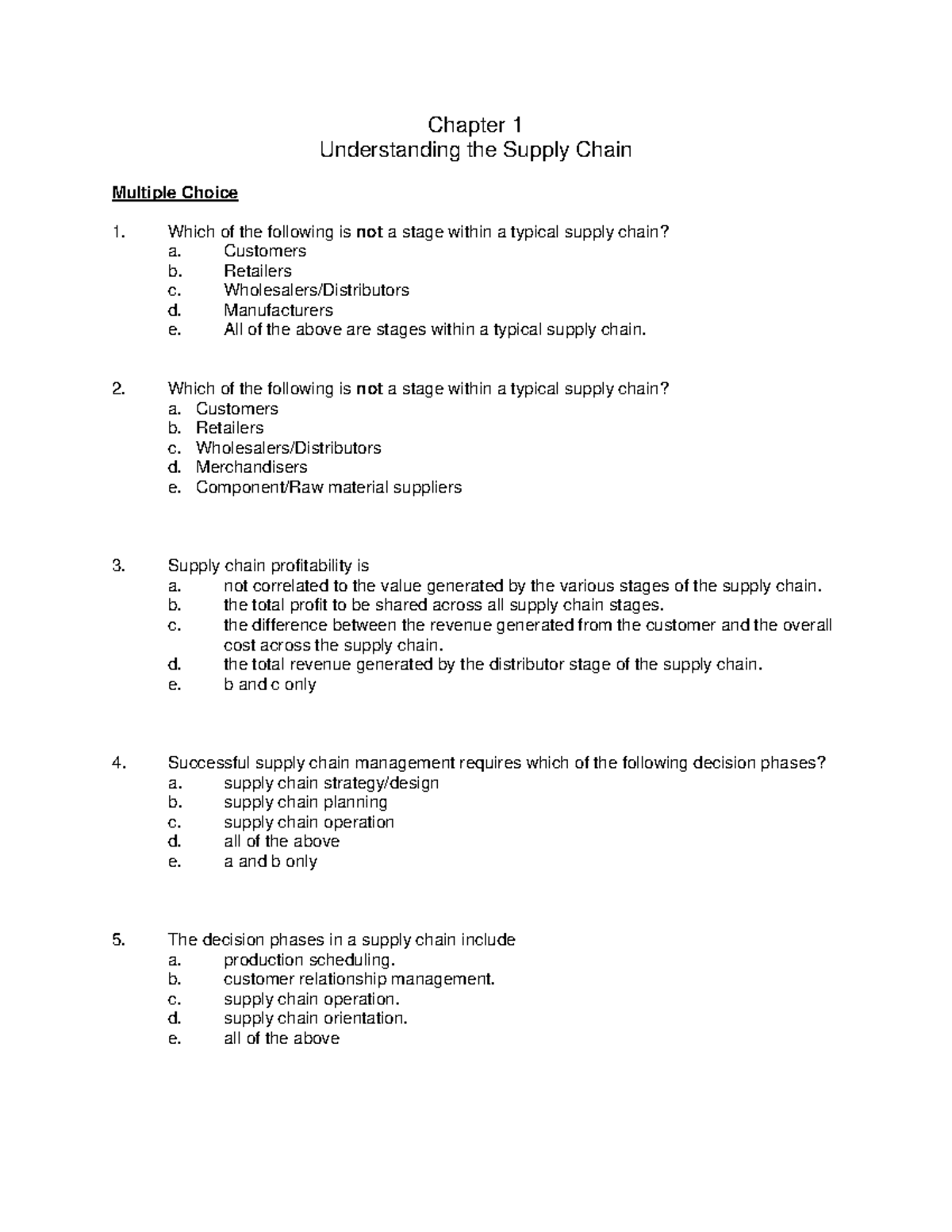 Chapter 1 Understanding The Supply Chain - Chapter 1 Understanding The ...