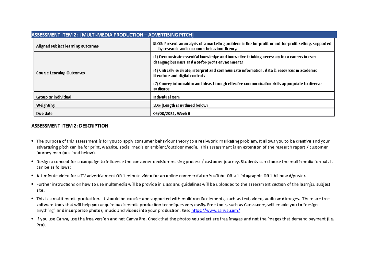 BX2081 A2 3 handout - ASSESSMENT ITEM 2: [MULTI-MEDIA PRODUCTION ...