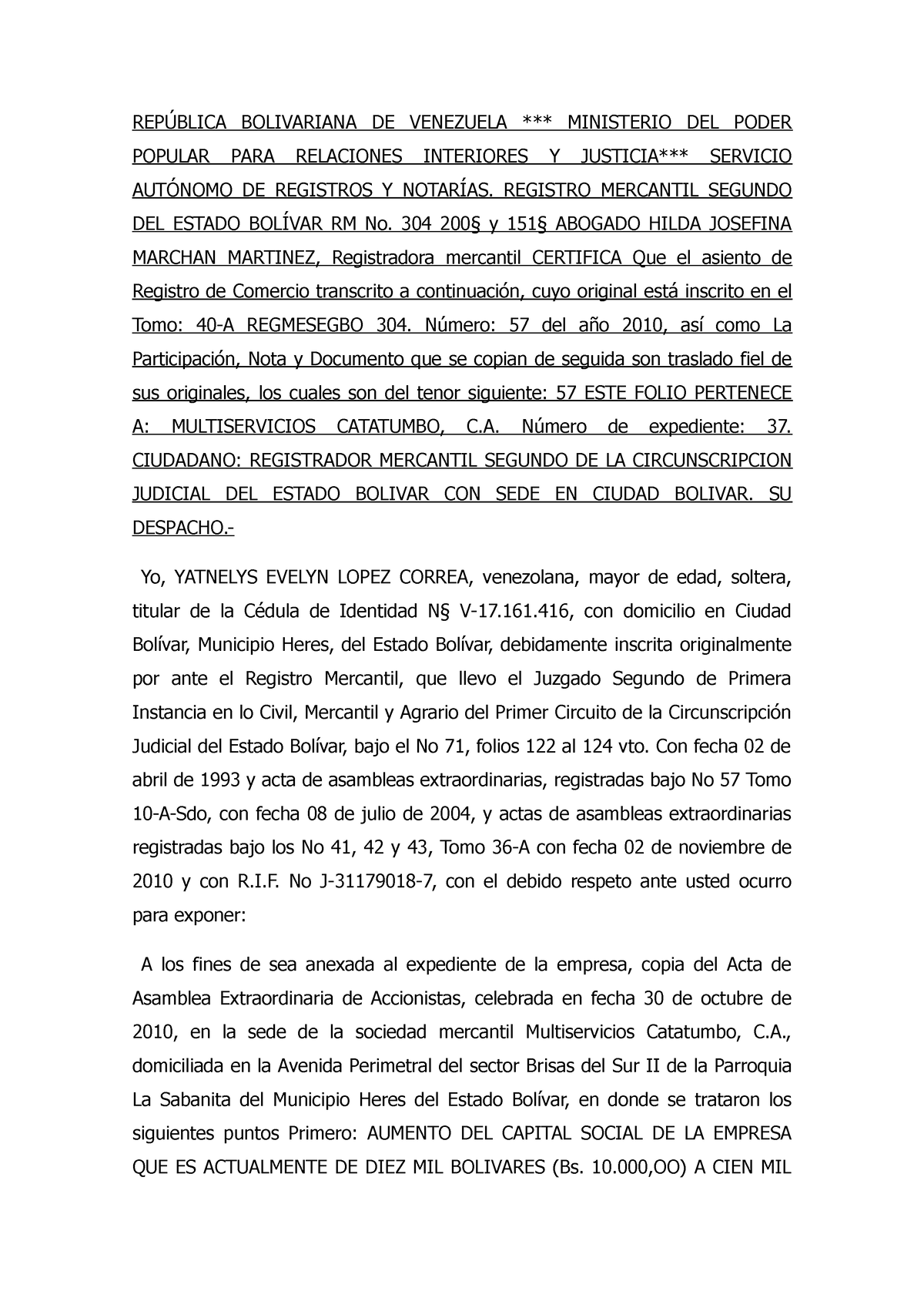 Acta De Asamblea De Aumento De Capital 2015 RepÚblica Bolivariana De