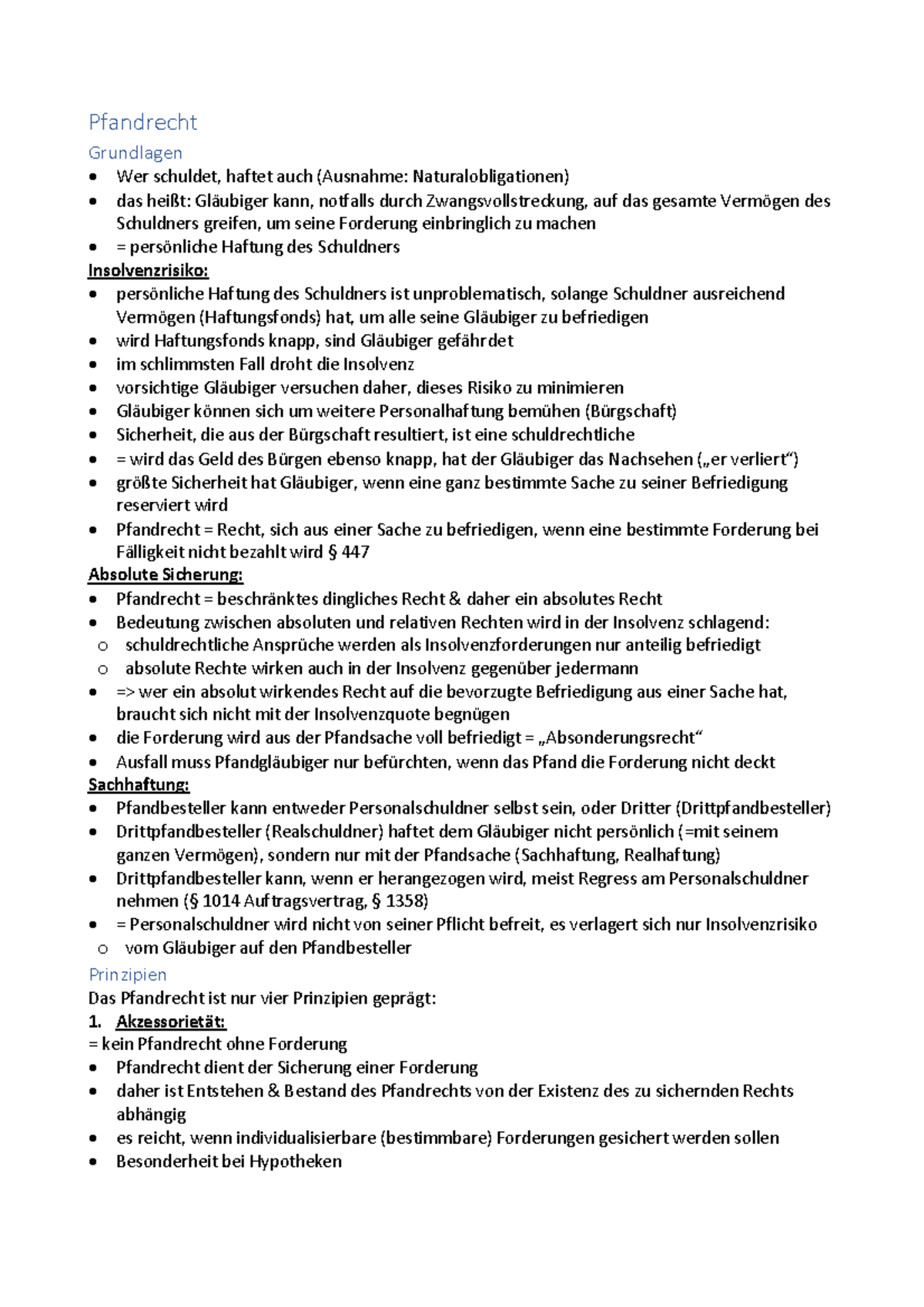 7.5 Pfandrecht Zusammenfassung - Pfandrecht Grundlagen Wer schuldet ...
