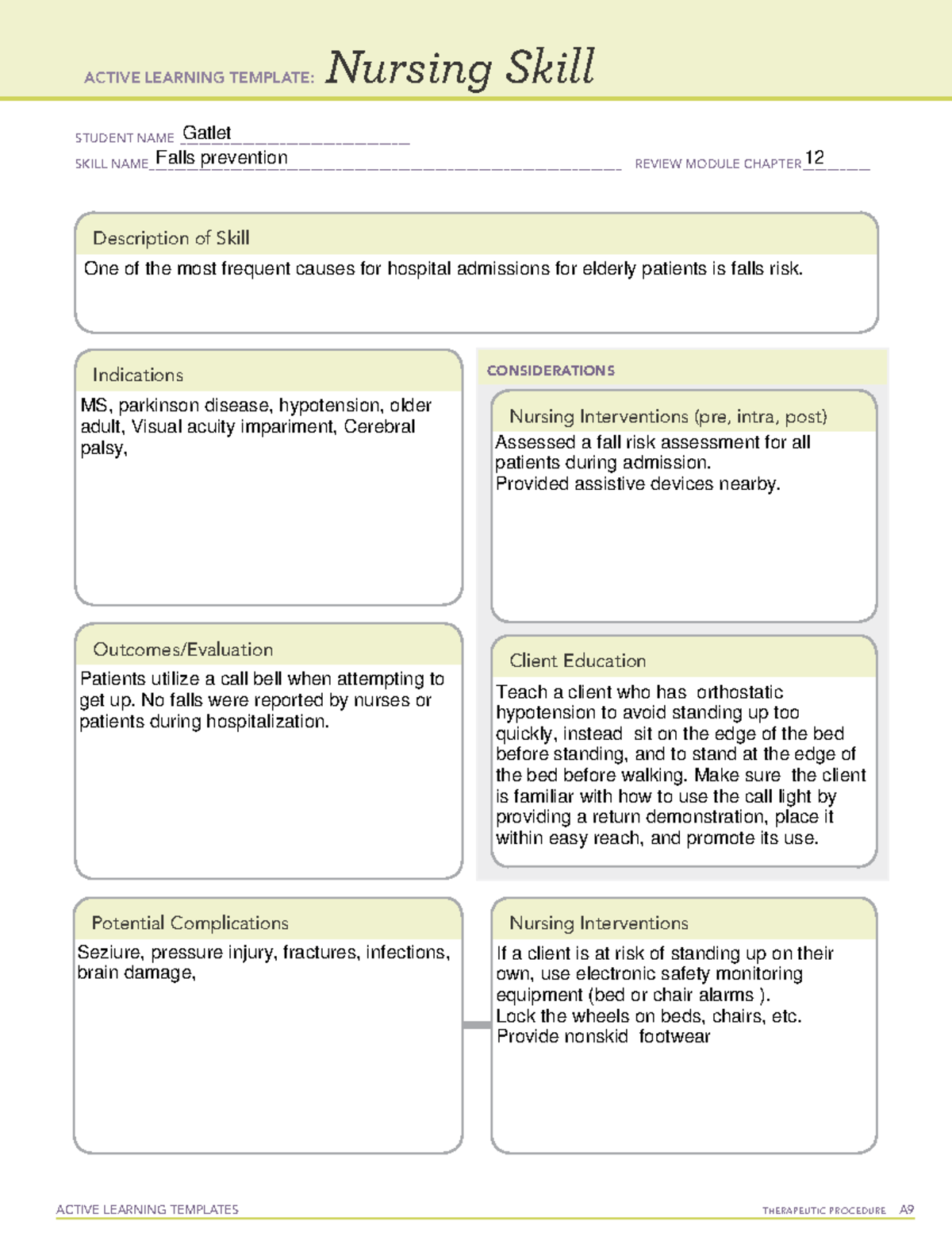 Falls preventions - ACTIVE LEARNING TEMPLATES THERAPEUTIC PROCEDURE A ...