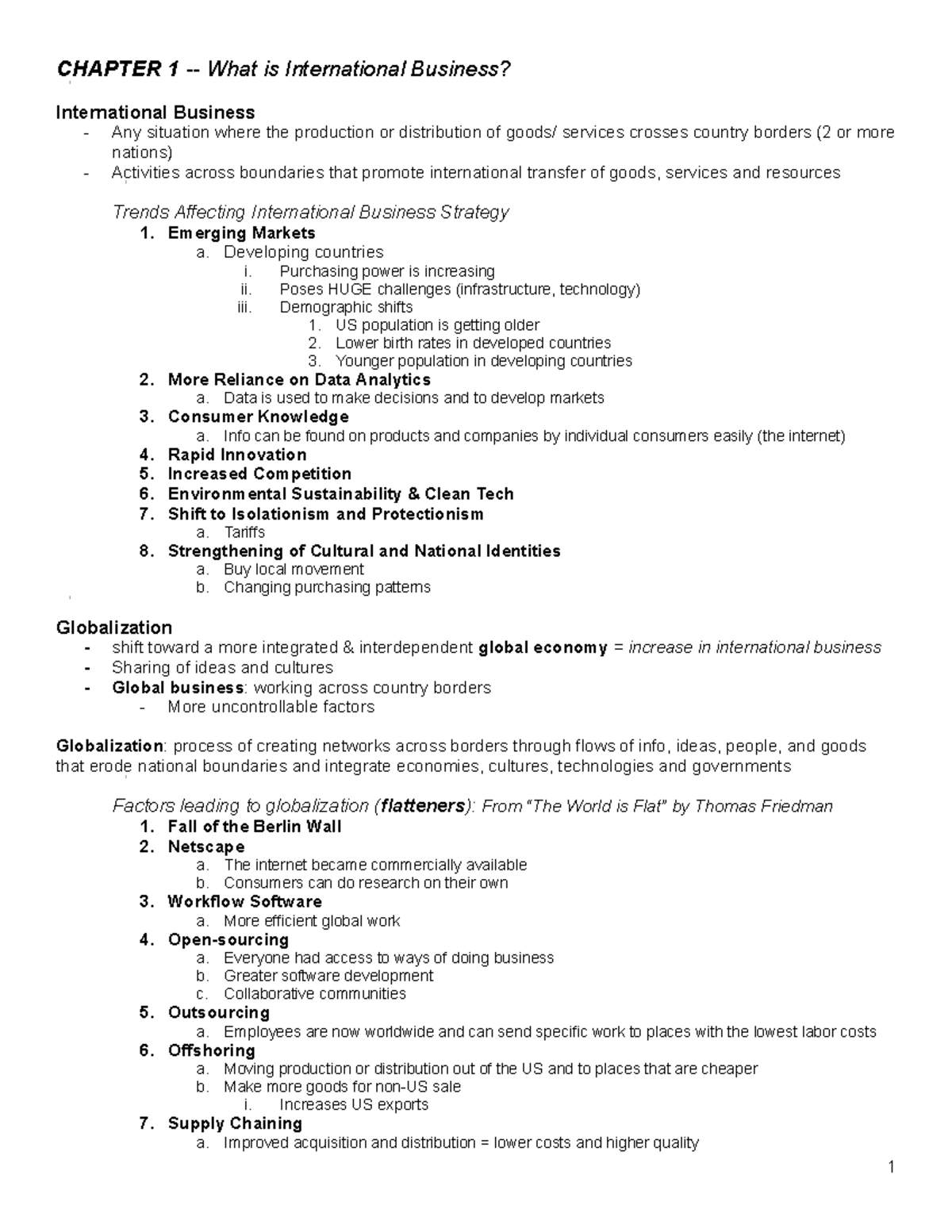 425 Midterm Study Guide - CHAPTER 1 - What is International Business ...