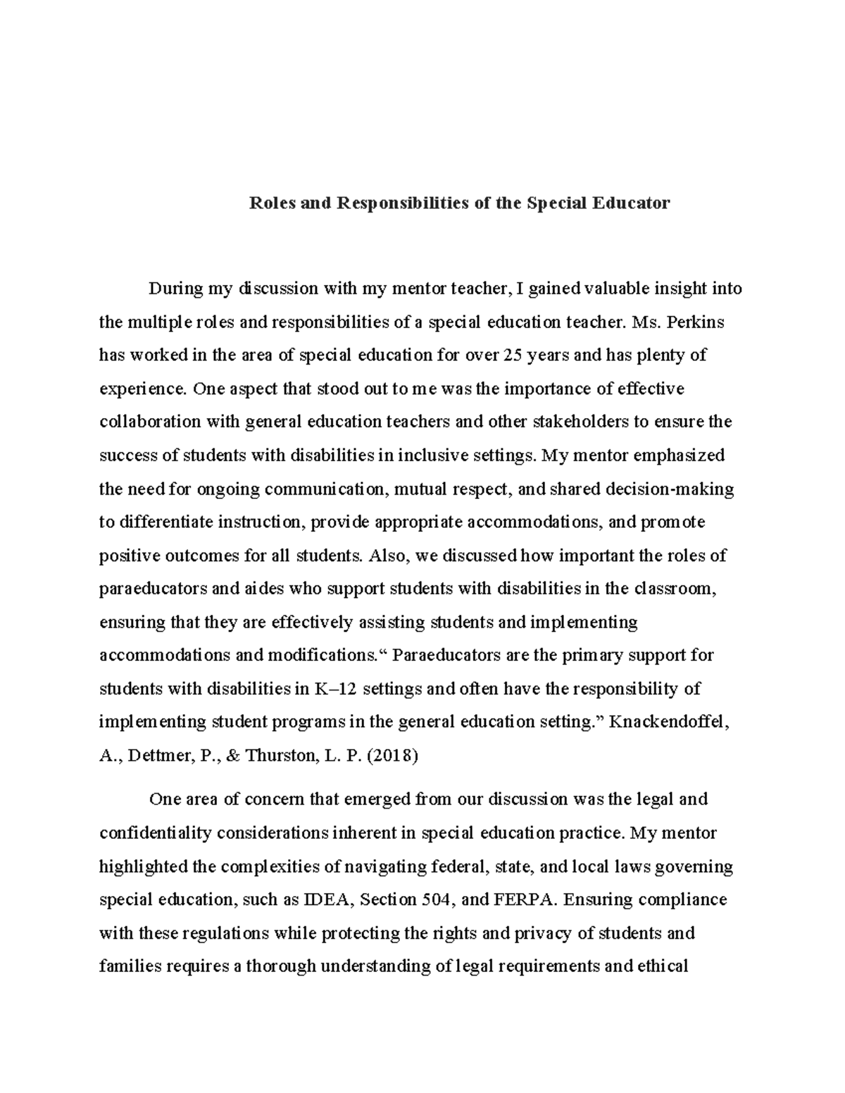Roles and Responsibilities of the Special Educator - Ms. Perkins has ...