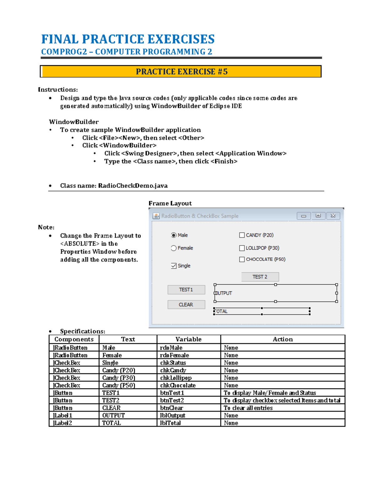 Final Practice Exercise 5 FINAL PRACTICE EXERCISES COMPROG2