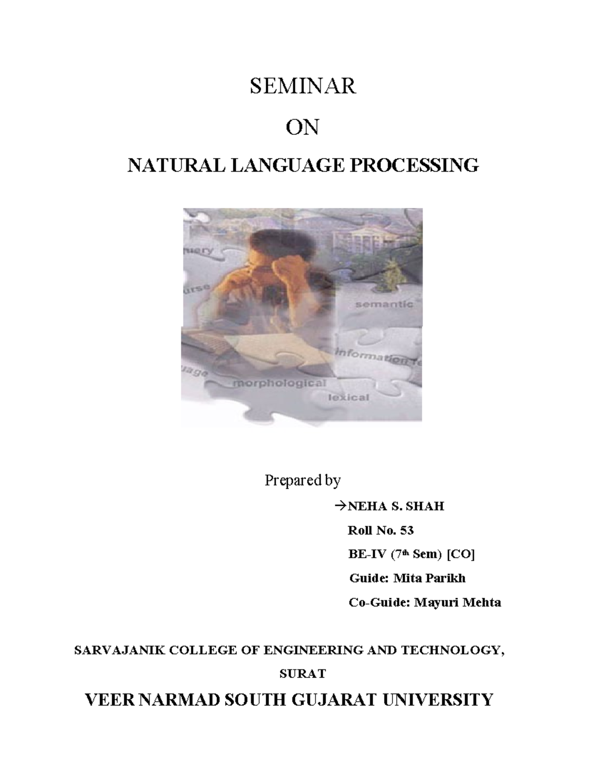 3712018 29-Nlp-Report - SEMINAR ON NATURAL LANGUAGE PROCESSING Prepared ...