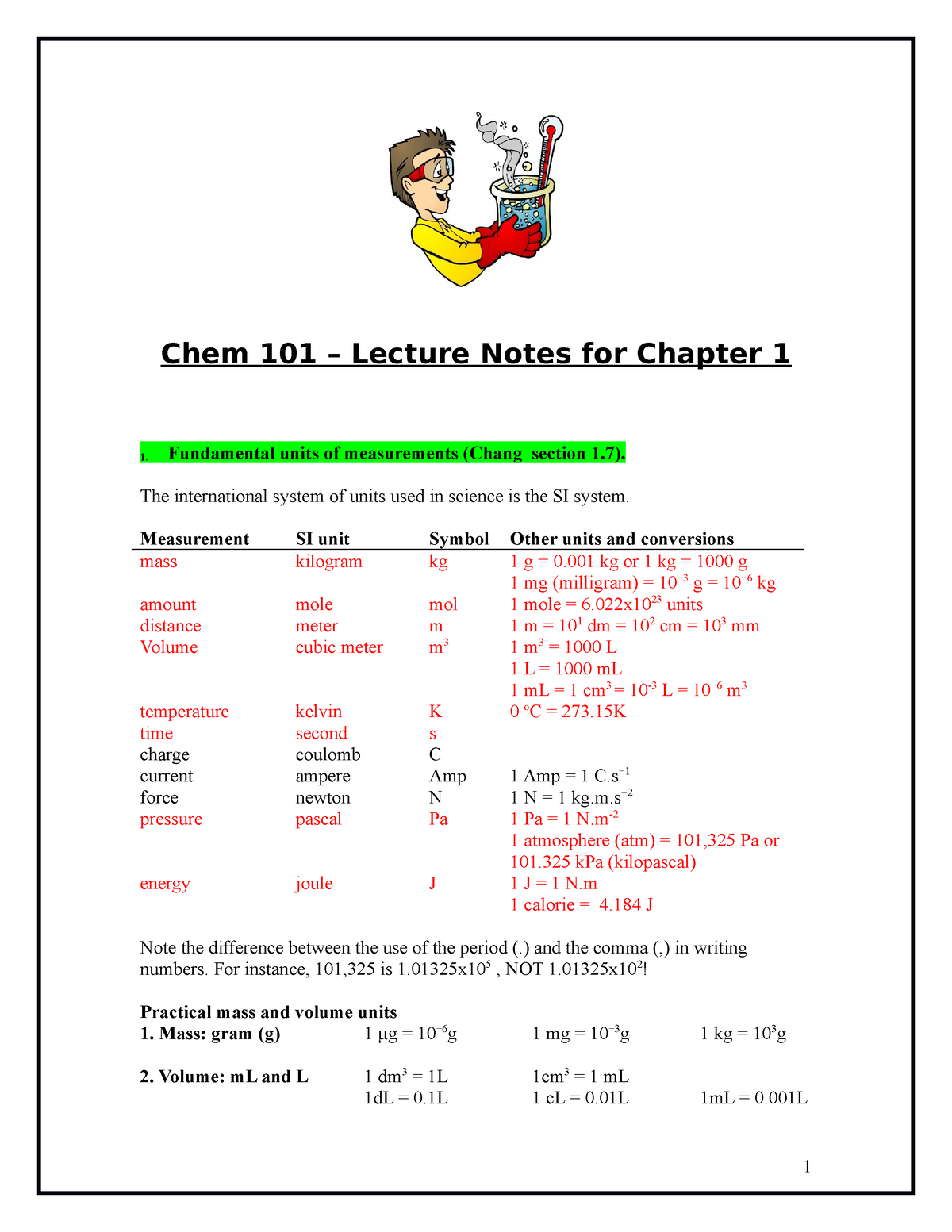 Chapter 1 Lecture Notes - Chem 101 – Lecture Notes For Chapter 1 ...