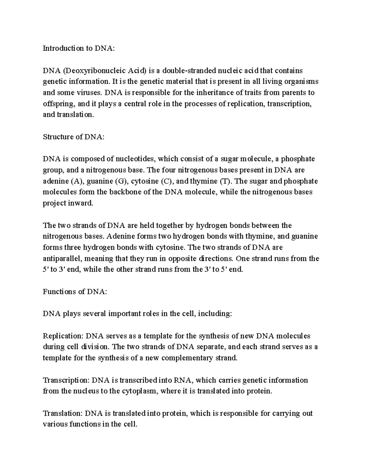 DNA P15 1- Google Docs - DNA NOTES - Introduction to DNA: DNA ...